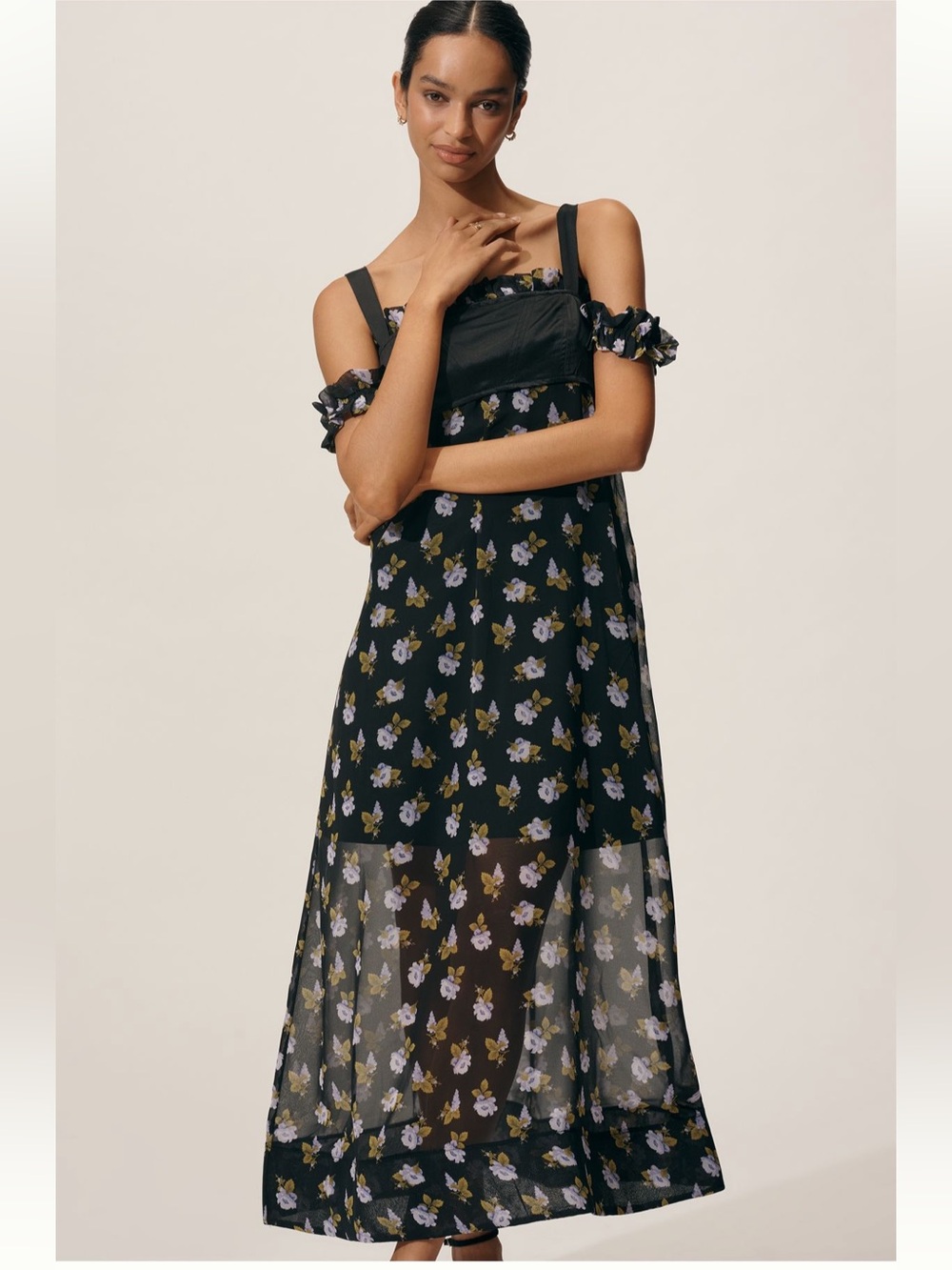 ANTHROPOLOGIE Maeve Square Neck Floral Midi Dress Size S NEW